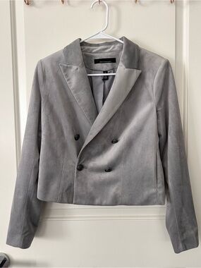 WHBM Faux Suede Cropped Double-Breasted Blazer - Gray Sz 6